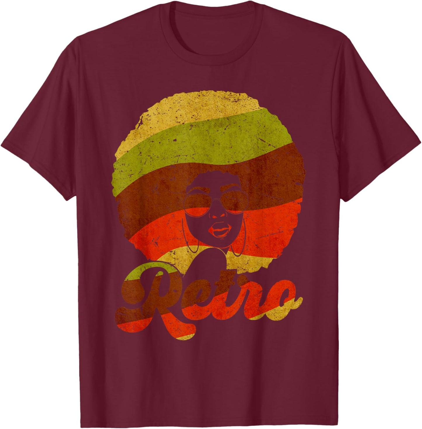 Retro 70s 80s Style Black History Month Afro Women Girls T-Shirt - T-Shirt | Maroon