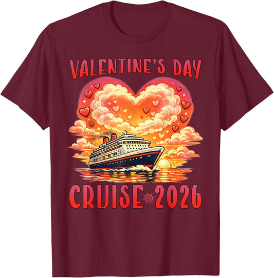 Valentine’s Day Cruise 2026 Romantic Cruise Vacation Couples T-Shirt - T-Shirt | Maroon