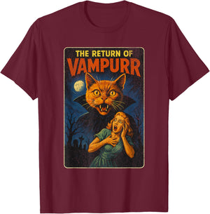 Return of Vampurr - Funny Halloween Cat T-Shirt - T-Shirt | Maroon
