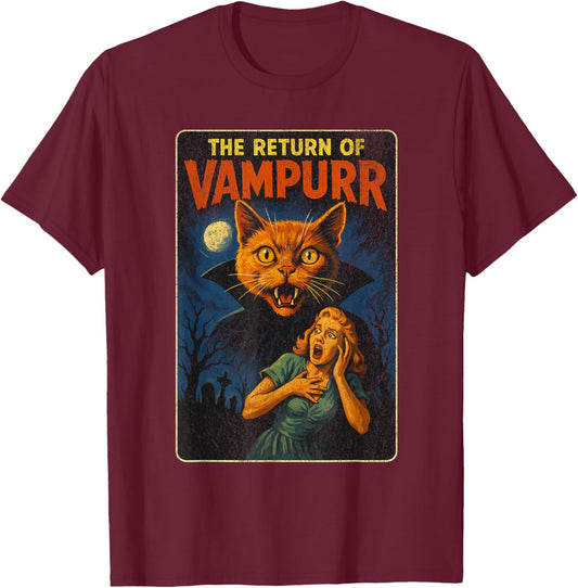 Return of Vampurr - Funny Halloween Cat T-Shirt - T-Shirt | Maroon