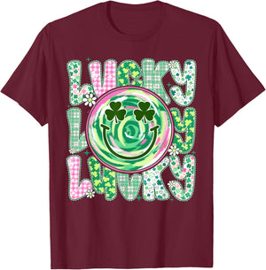 St Patricks Day Lace Lucky Smile Face Shamrock Men Women Kid T-Shirt - T-Shirt | Maroon