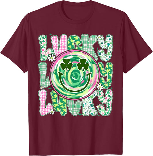 St Patricks Day Lace Lucky Smile Face Shamrock Men Women Kid T-Shirt - T-Shirt | Maroon
