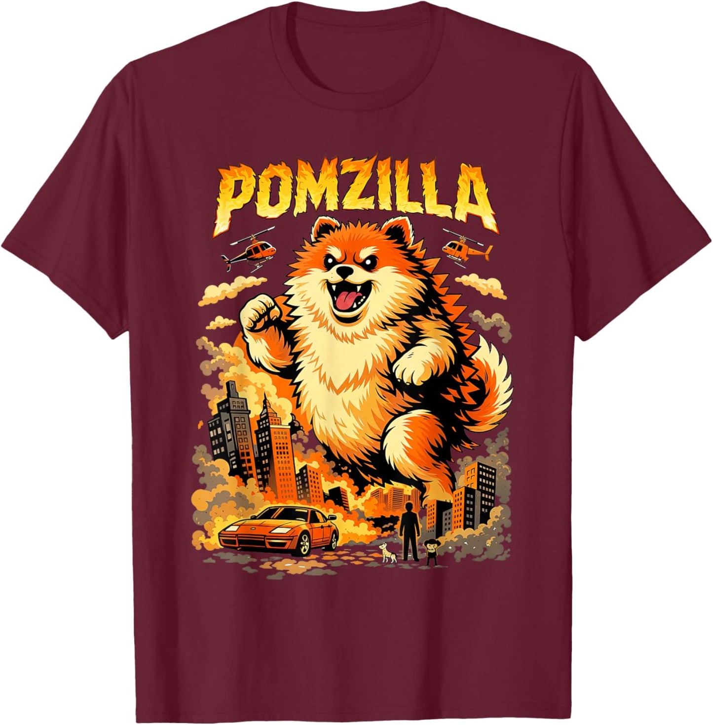 Pomzilla Pomeranian Dog Vintage Monster Pom Dog Lover T-Shirt - T-Shirt | Maroon