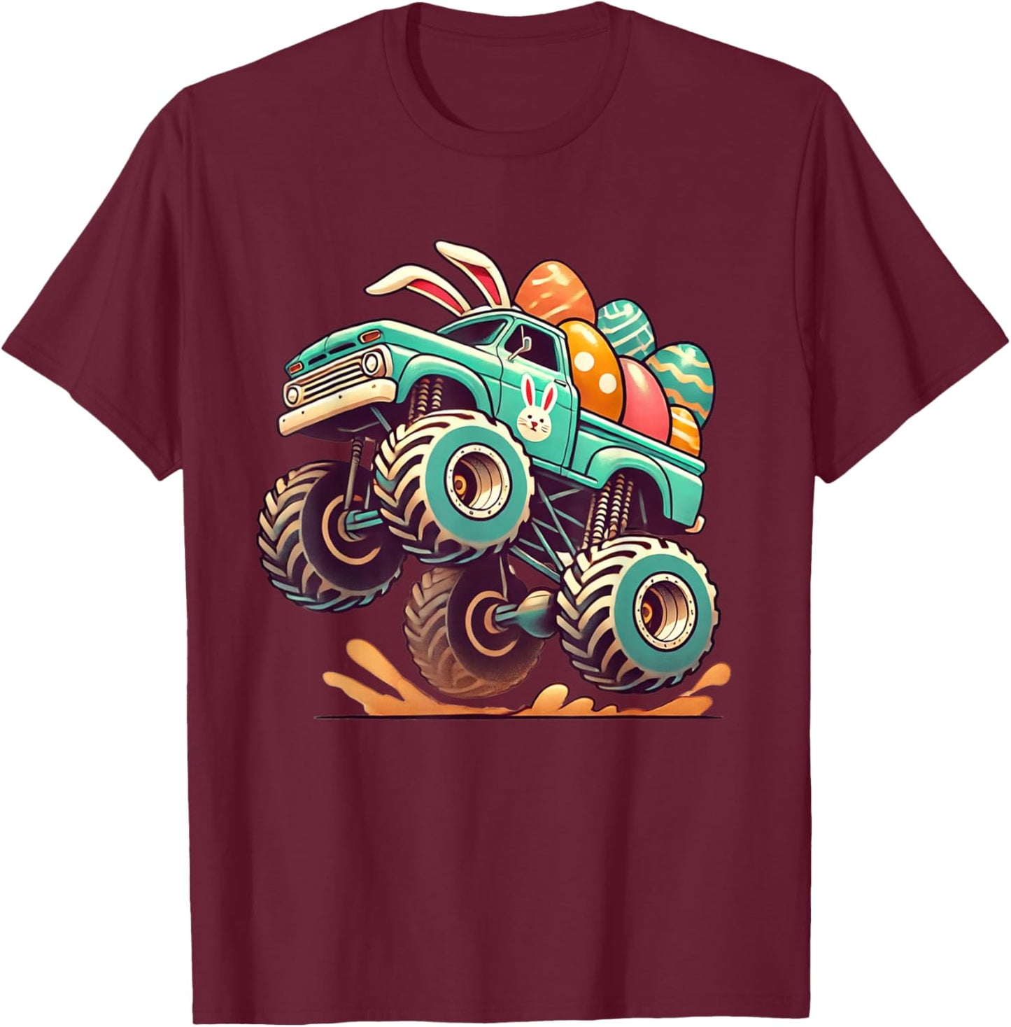 Monster Truck Bunny Ears Happy Easter Day Kids Boys Funny T-Shirt - T-Shirt | Maroon