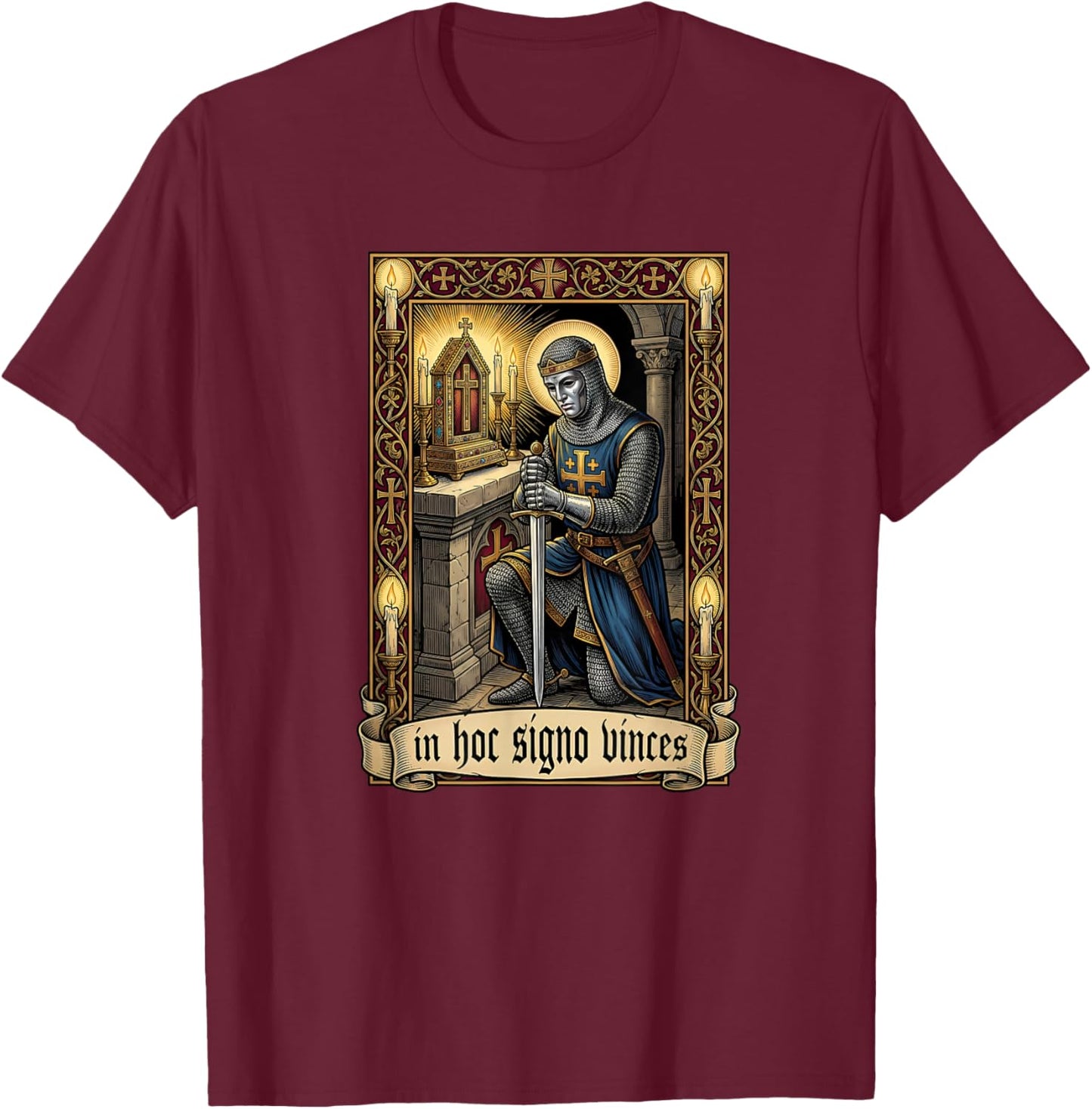 King Baldwin IV Jerusalem Cross Catholic T-Shirt - T-Shirt | Maroon