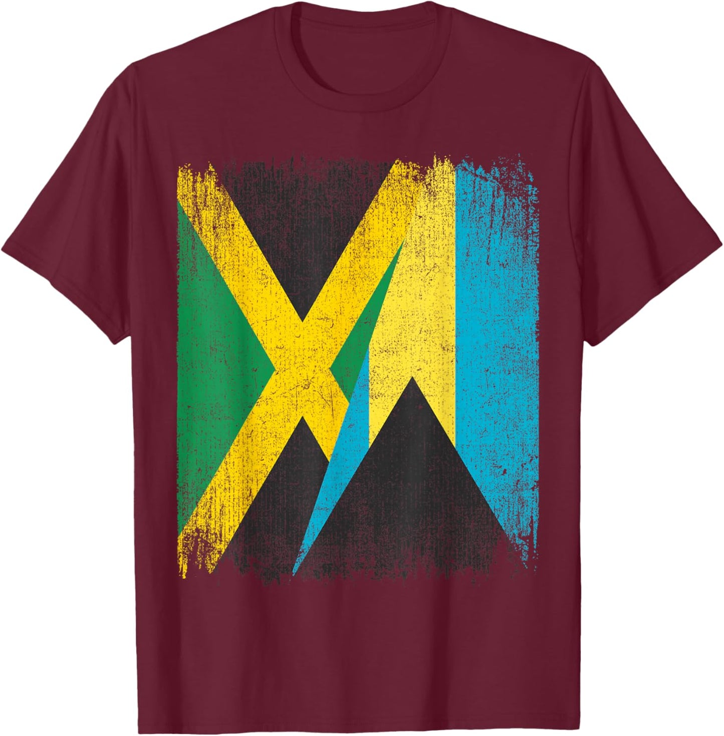 Half Jamaica Bahamas Flag Jamaican Bahamian Pride Roots T-Shirt - T-Shirt | Maroon