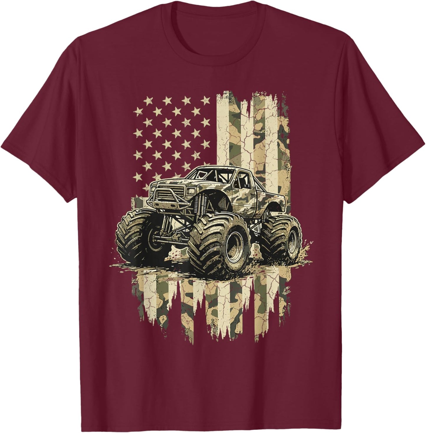 Monster Truck USA Flag Camo T-Shirt - T-Shirt | Maroon