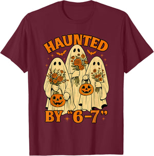 67 Meme Trendy Ghost Halloween Funny Six Seven Gen Alpha Z T-Shirt - T-Shirt | Maroon