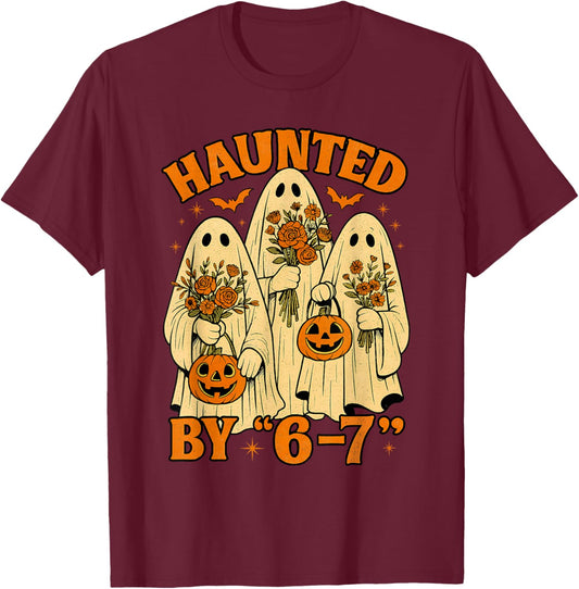 67 Meme Trendy Ghost Halloween Funny Six Seven Gen Alpha Z T-Shirt - T-Shirt | Maroon