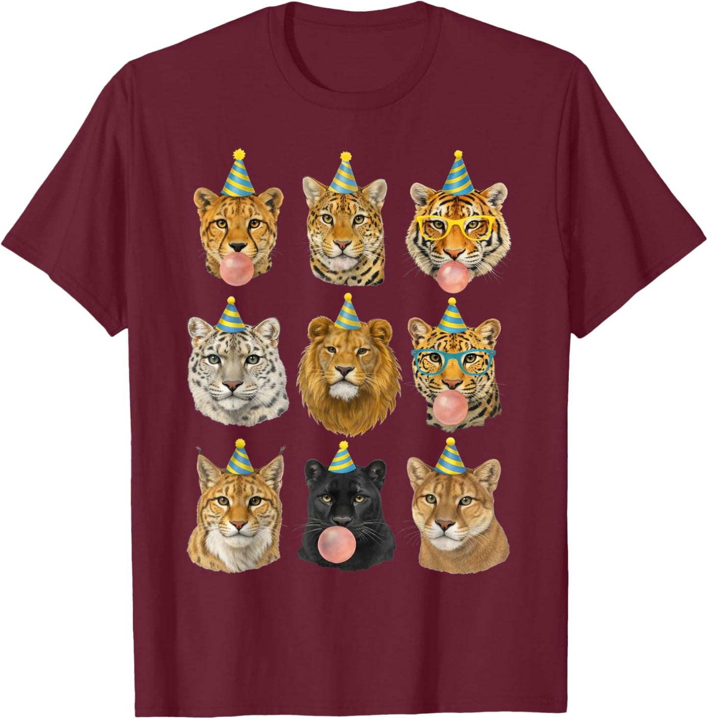 Funny Animal Birthday Party Wild Cats Zoo Birthday Boys Kids T-Shirt - T-Shirt | Maroon