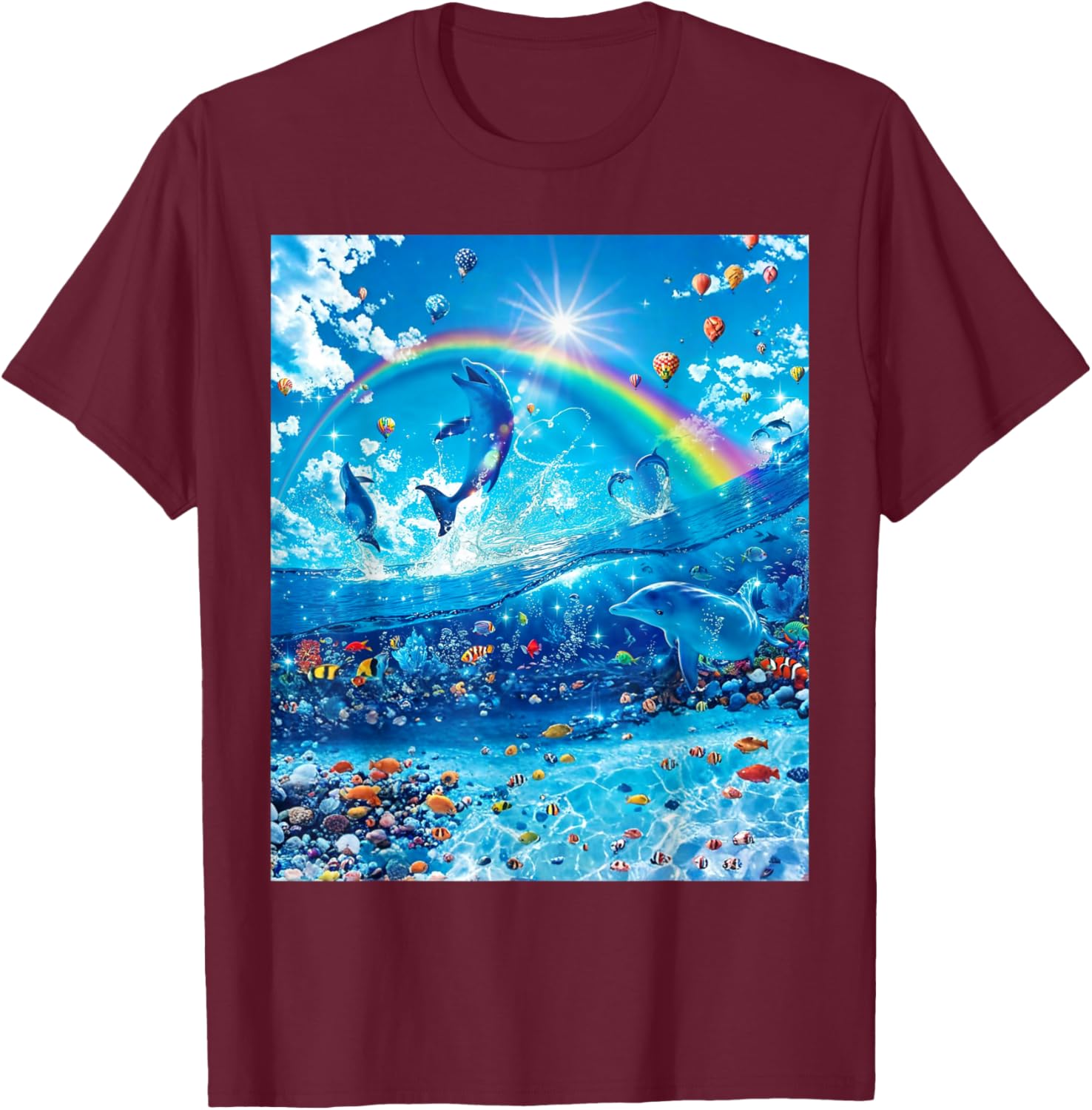 Dolphin Core Aesthetic Symphony Meme Full Rectangle Fill T-Shirt - T-Shirt | Maroon
