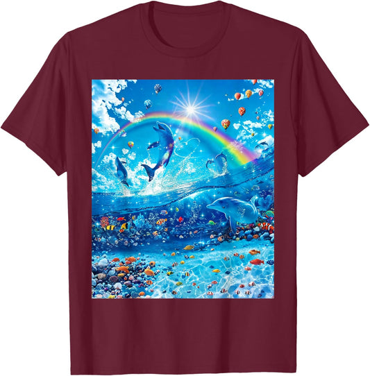 Dolphin Core Aesthetic Symphony Meme Full Rectangle Fill T-Shirt - T-Shirt | Maroon