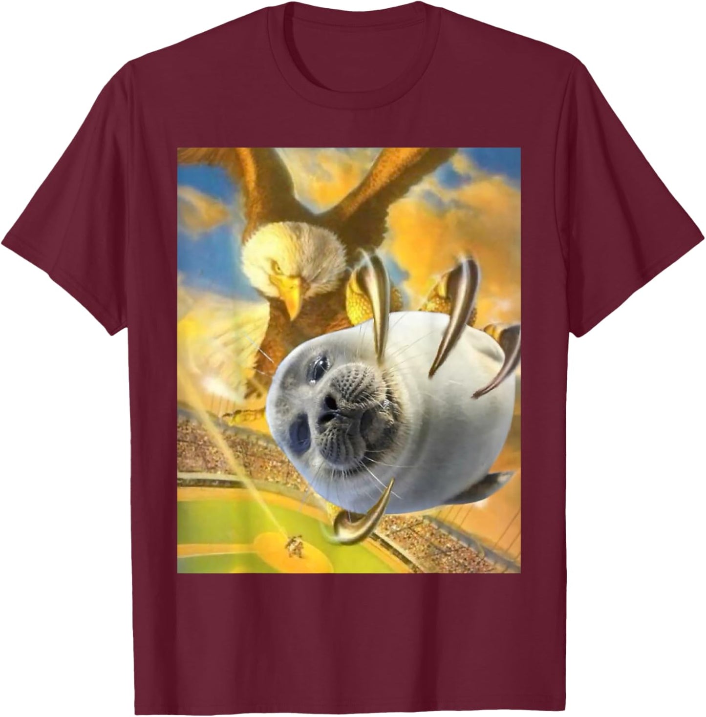 Funny Eagle Holding Seal Meme T-Shirt - T-Shirt | Maroon