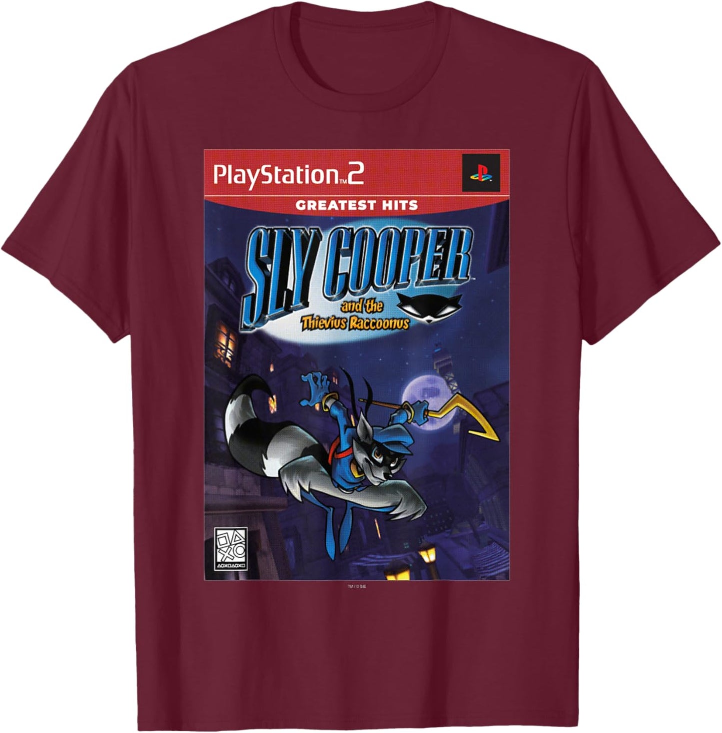 PlayStation Sly Cooper and The Thievius Raccoonus PS2 Hits T-Shirt - T-Shirt | Maroon