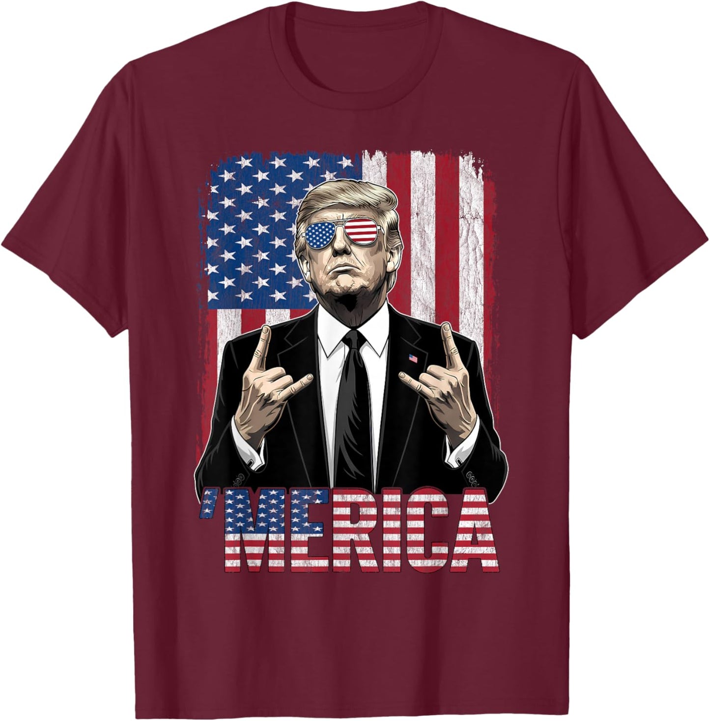 Merica American Funny Trump Patriotic 4th of July USA Flag T-Shirt - T-Shirt | Maroon