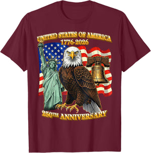 250 Years American 1776 2026 250th USA Patriotic 4th of July T-Shirt - T-Shirt | Maroon