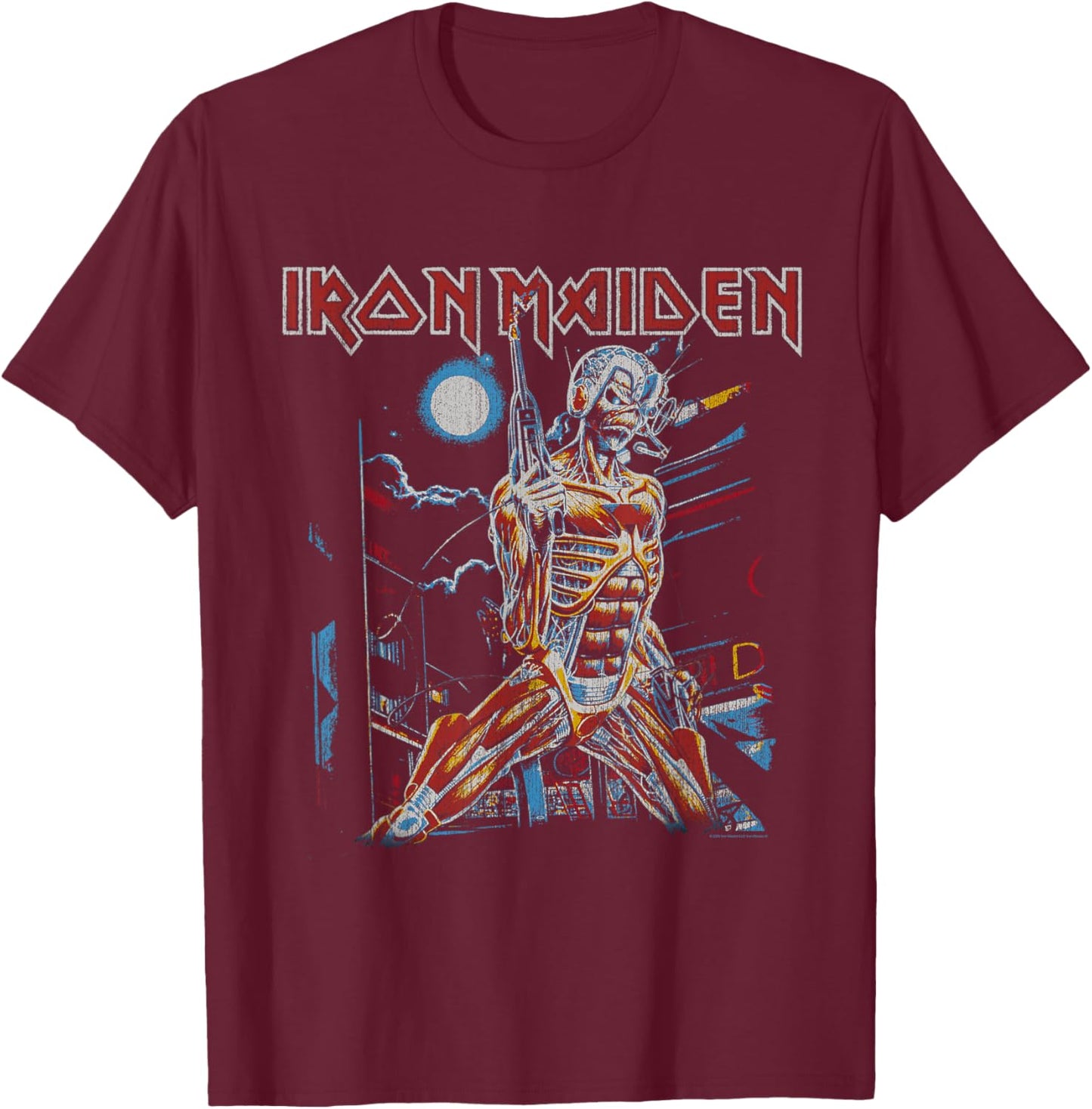 Iron Maiden - Vintage Cityscape T-Shirt - T-Shirt | Maroon