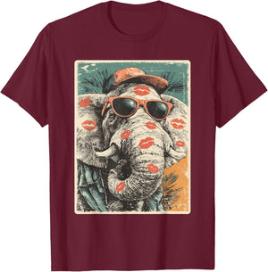 Cute Elephant with Sunglasses Kisses Valentine's Day Animal T-Shirt - T-Shirt | Maroon