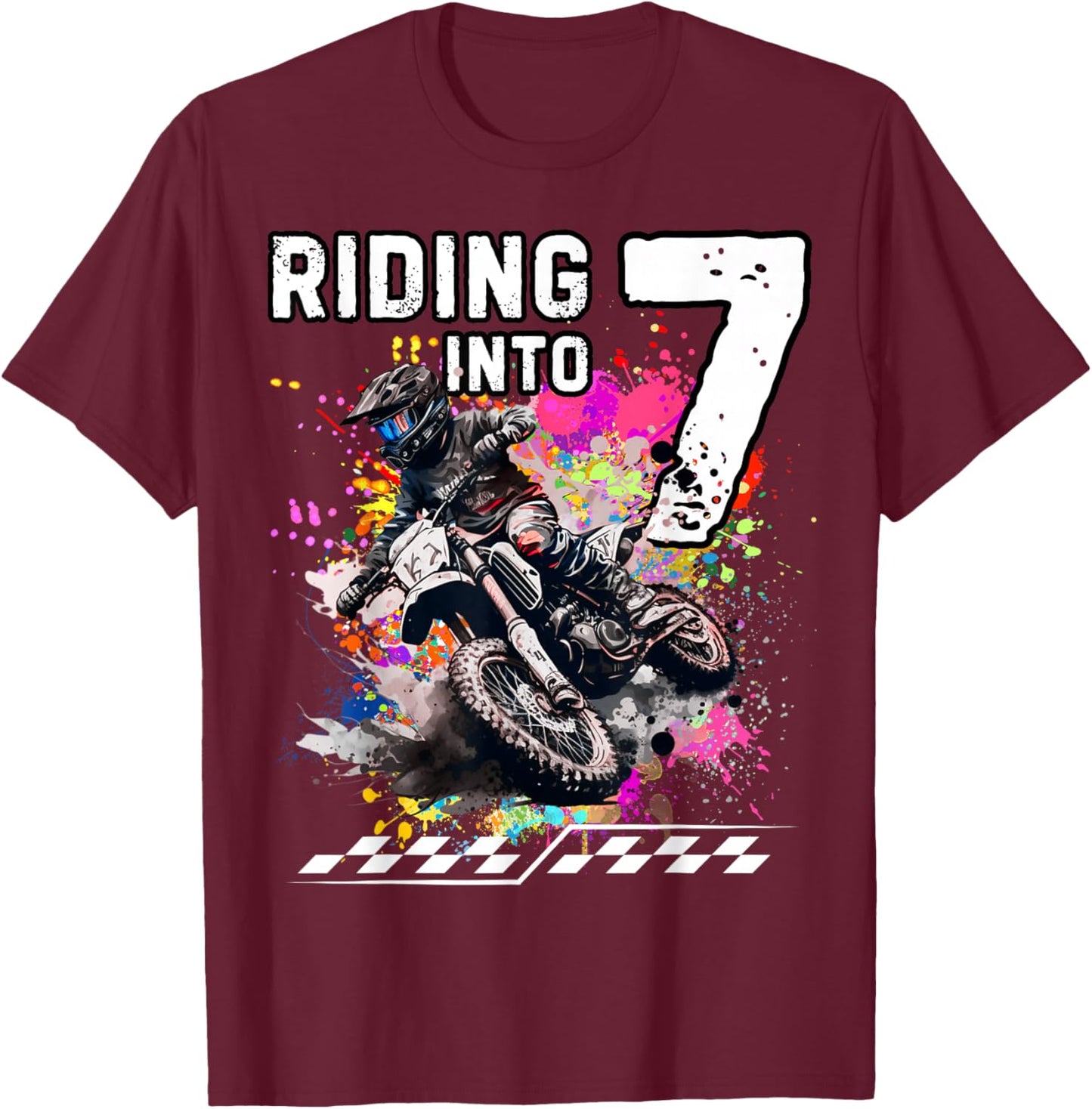 Motocross Birthday 7th Year Old Riding Into 7 MX Dirt Bike T-Shirt - T-Shirt | Maroon