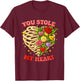 You Stole My Heart Embroidered Skeleton Valentine Art T-Shirt - T-Shirt | Maroon