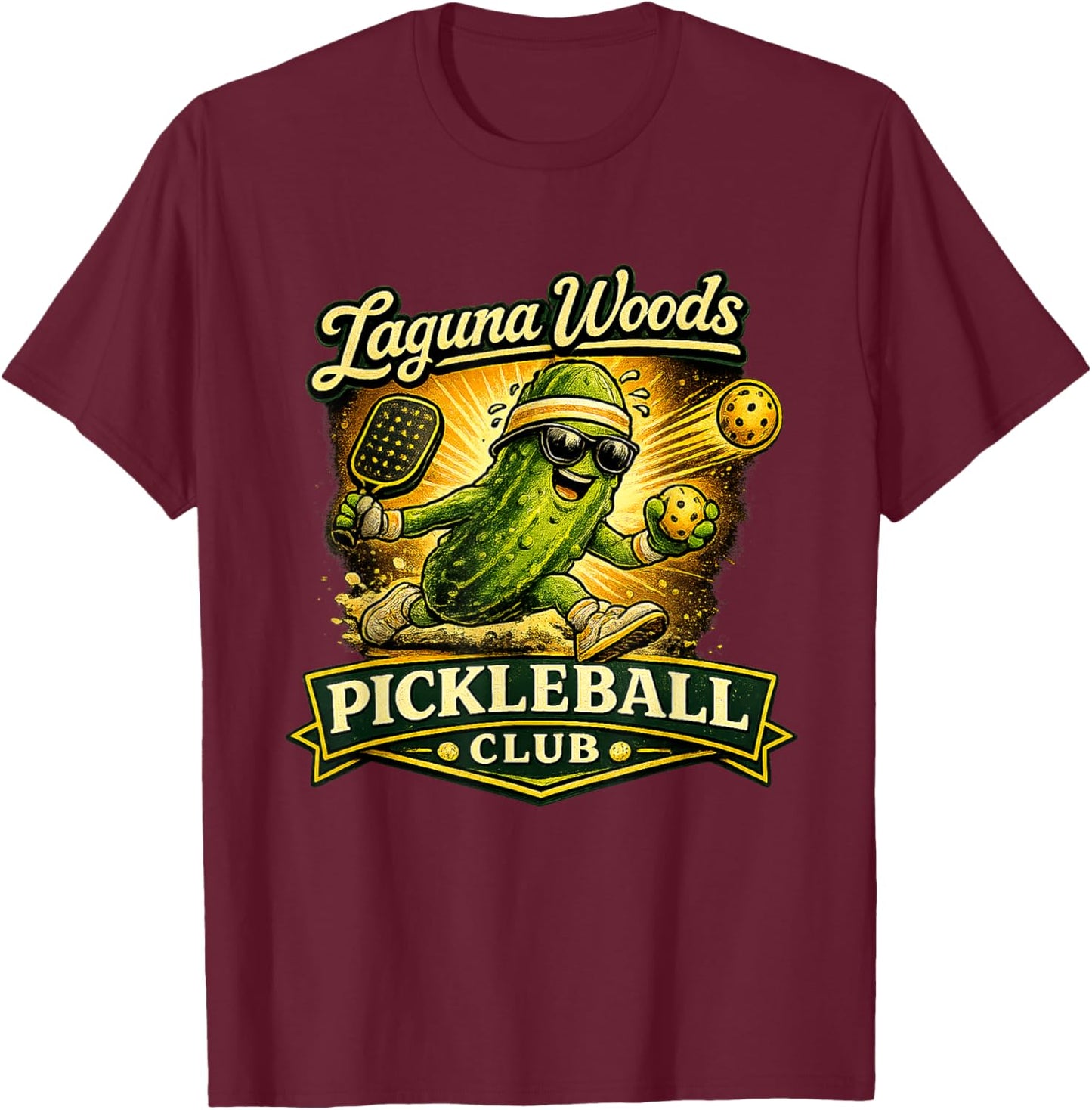 Laguna Woods Pickleball Club T-Shirt - T-Shirt | Maroon