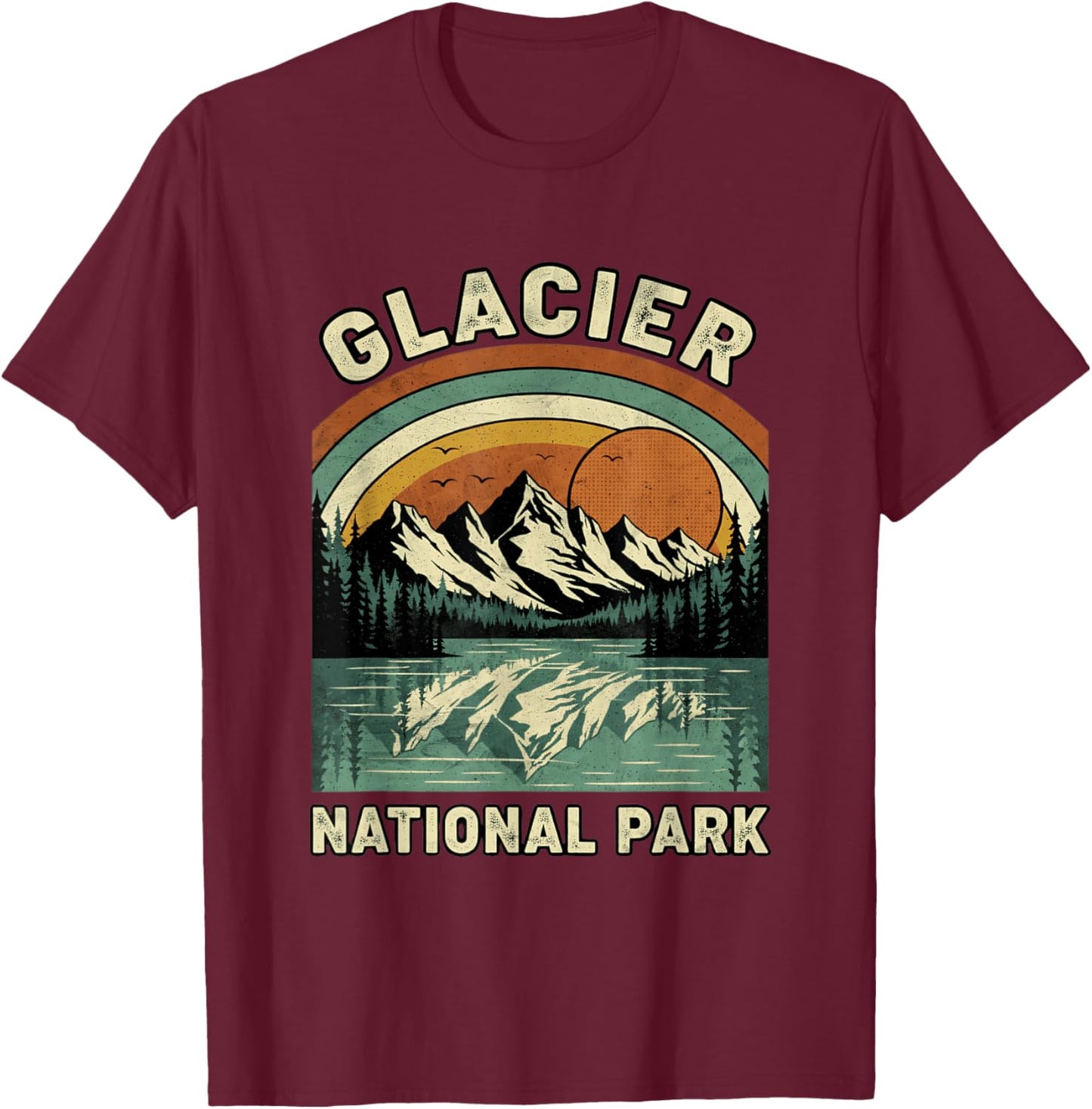 Glacier National Park Hiking Souvenir Adventure Outdoor T-Shirt - T-Shirt | Maroon