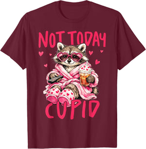 Cupid Raccoon Anti Valentines Day Single Iced Coffee Hearts T-Shirt - T-Shirt | Maroon