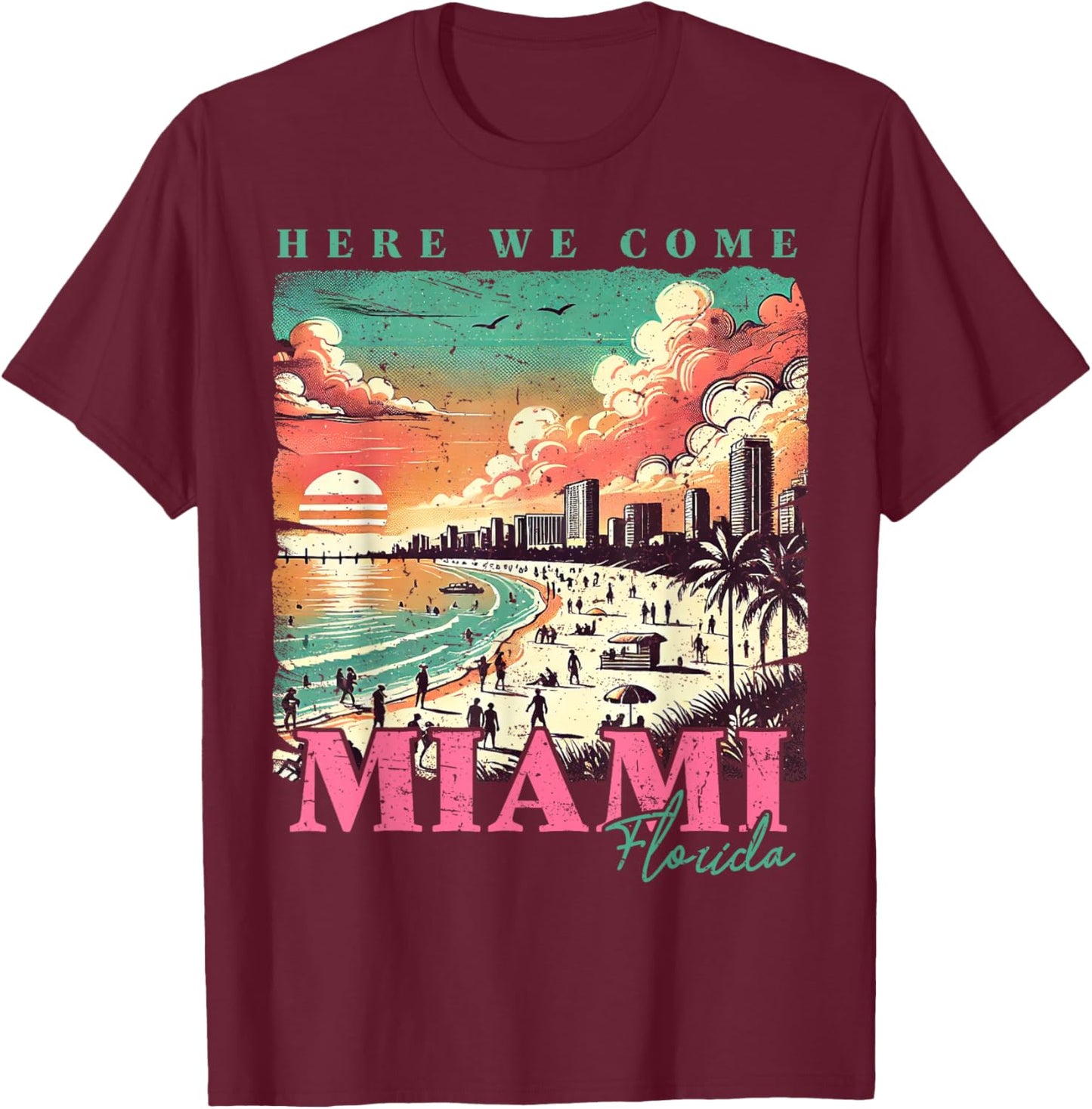 Miami Beach Florida Family Vacation Surfer FL Trip Souvenir T-Shirt - T-Shirt | Maroon