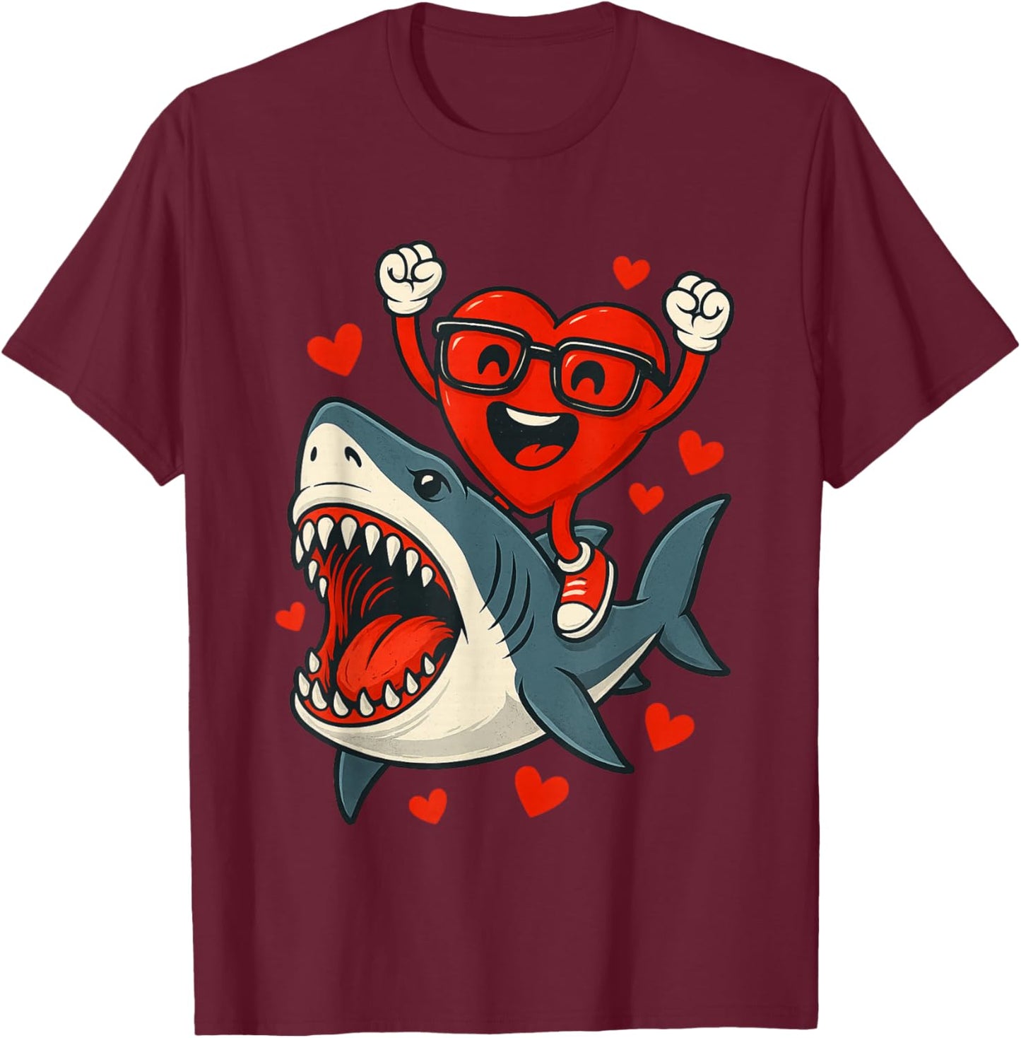 Valentines Day Heart Riding Shark Funny Toddler Boys Kids T-Shirt - T-Shirt | Maroon