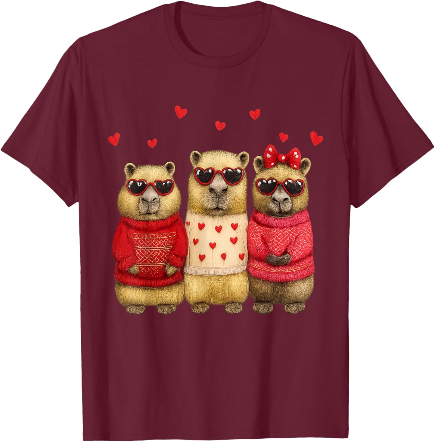 Valentine Day Lovely Capybara Love Heart Animal Girls T-Shirt - T-Shirt | Maroon