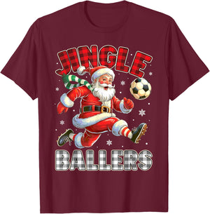Jingle Ballers Santa Football Christmas Soccer Plaid T-Shirt - T-Shirt | Maroon