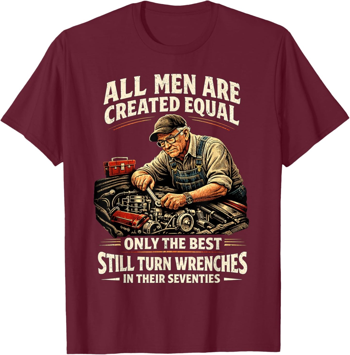 70th Birthday Turn Wrenches Vintage Mechanic Seventies T-Shirt - T-Shirt | Maroon