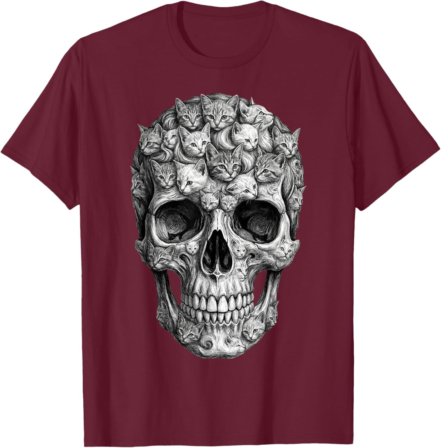 Skull But It's Cats Kitty Skeleton Halloween Cat Skull T-Shirt - T-Shirt | Maroon