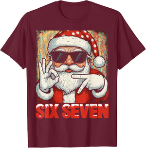 HUGvyn Funny Six Seven Meme Christmas Cool Santa Saying 6 7 T-Shirt - T-Shirt | Maroon