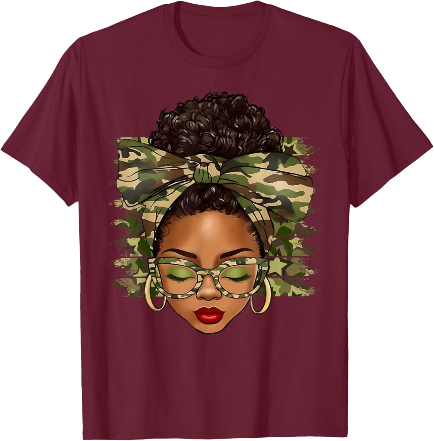 Black History Month Afro Black Women Camo African Pride T-Shirt - T-Shirt | Maroon