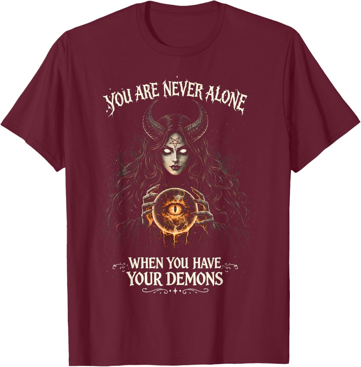 Satanic Gothic Demon with Dark Humor - Dark Fantasy T-Shirt - T-Shirt | Maroon