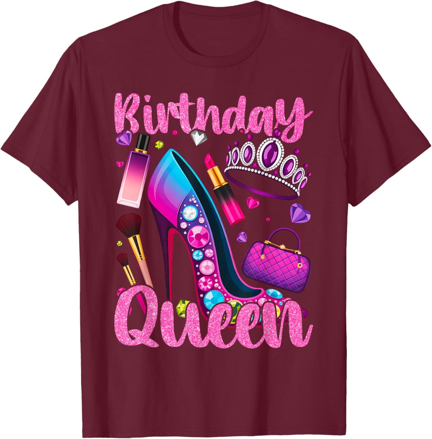 Birthday Queen Crown Graphic Vibes T-Shirt - T-Shirt | Maroon