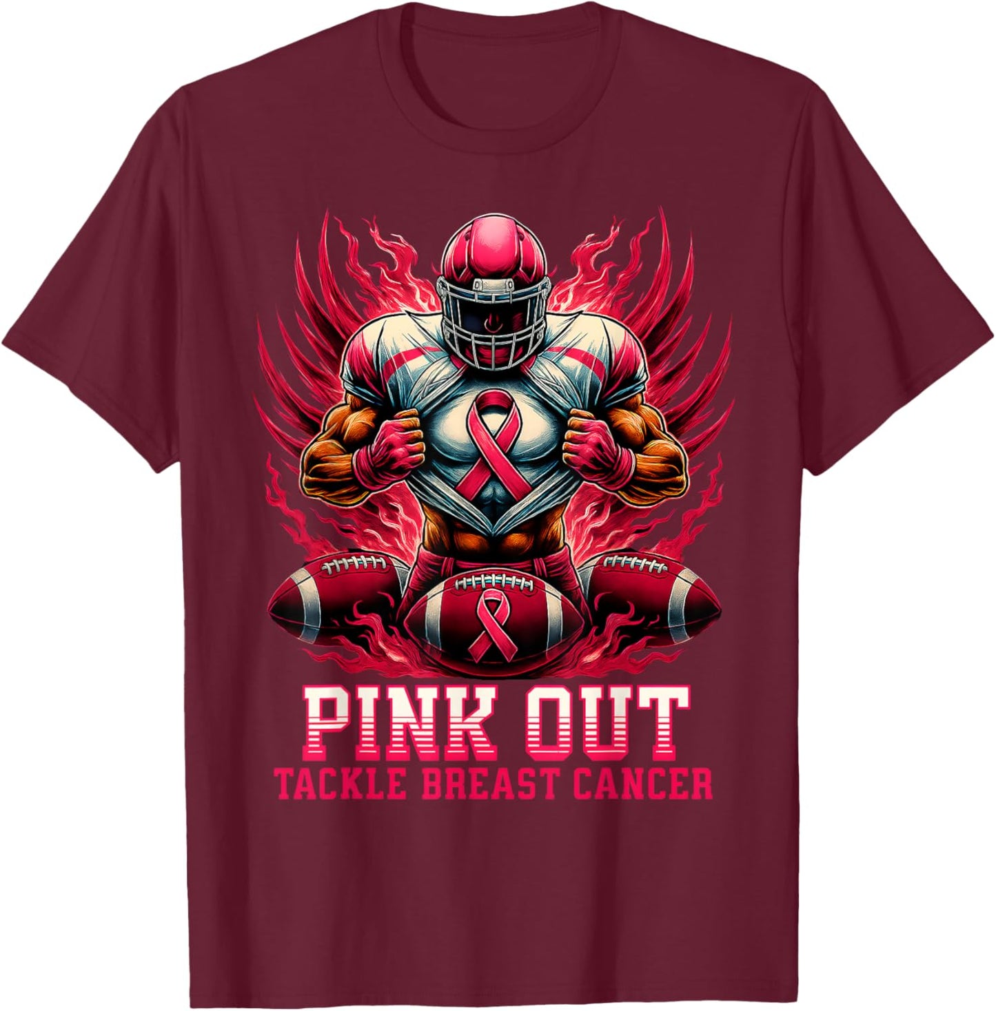 Pink Out Tackle Breast Cancer Awareness American Football T-Shirt - T-Shirt | Maroon