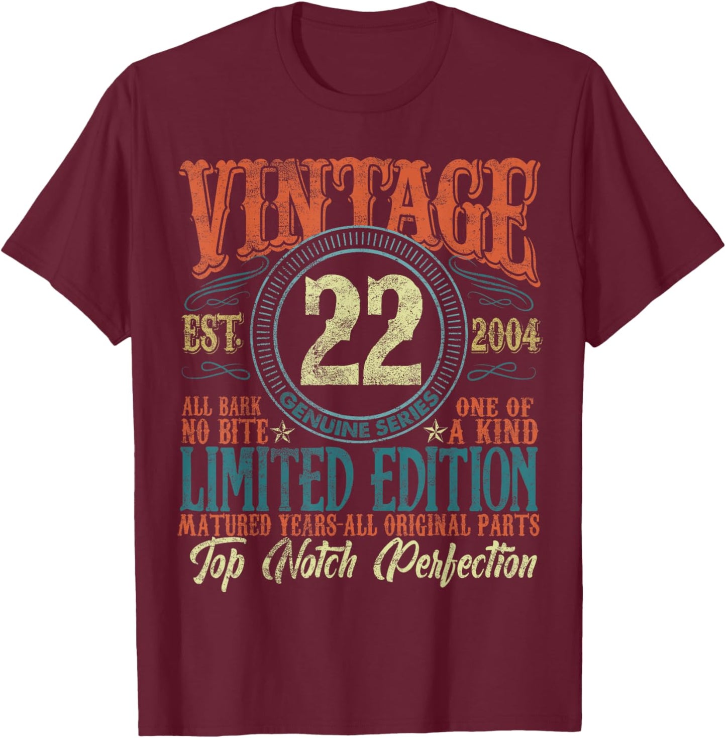 22 Year Old Gifts Vintage 2004 Limited Edition 22nd Birthday T-Shirt - T-Shirt | Maroon