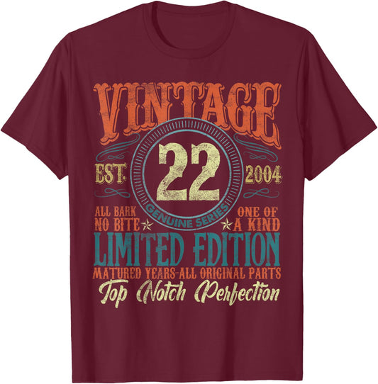 22 Year Old Gifts Vintage 2004 Limited Edition 22nd Birthday T-Shirt - T-Shirt | Maroon