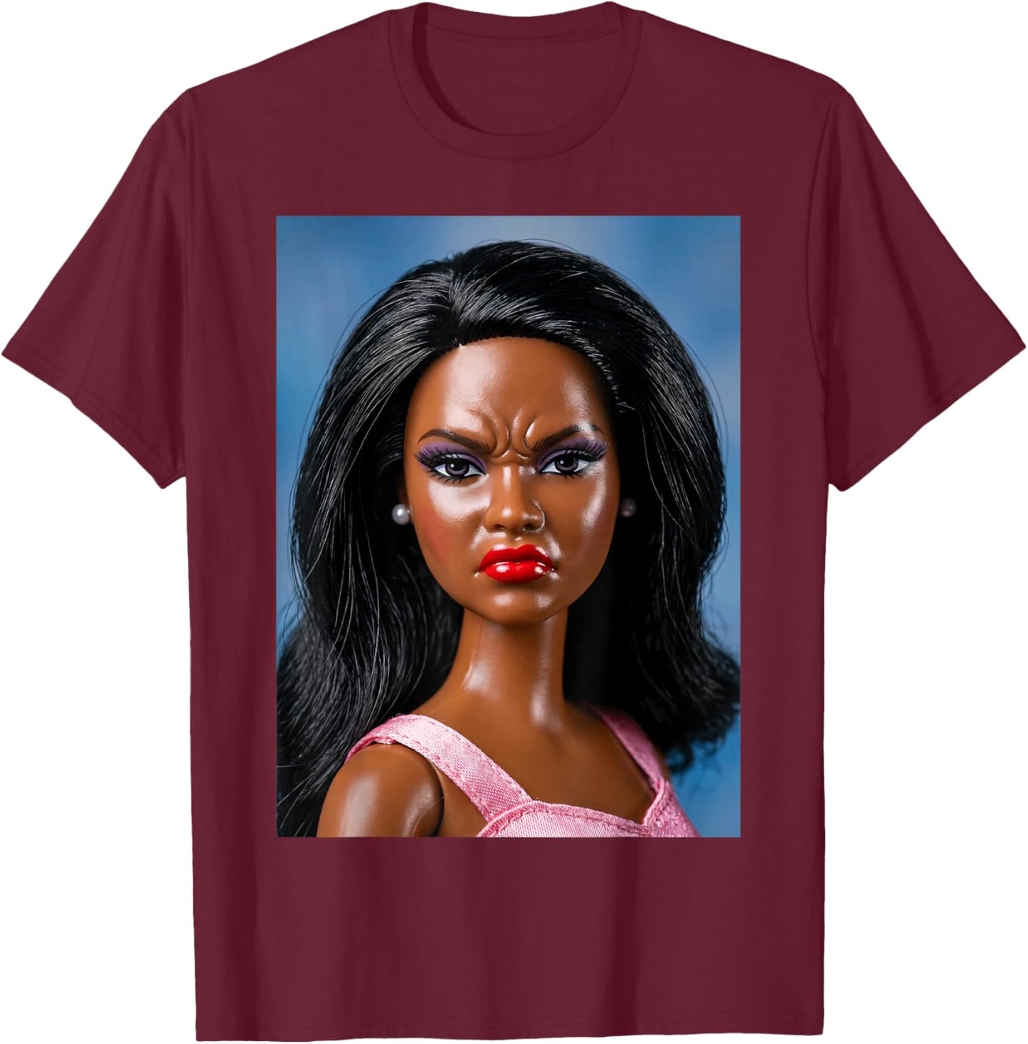 Angry Disgusted Black Doll Face Meme Reaction Meme Funny T-Shirt - T-Shirt | Maroon