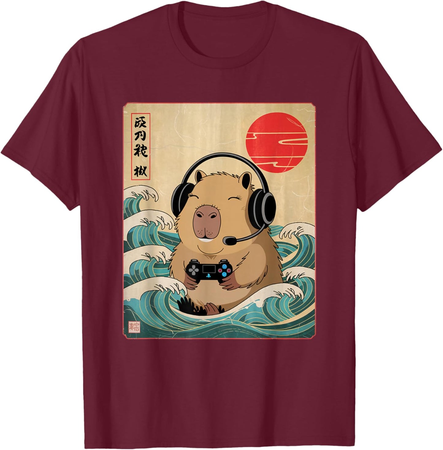 Anime Gamer Capybara Japanese Art Gaming Gifts Men Boys Teen T-Shirt - T-Shirt | Maroon