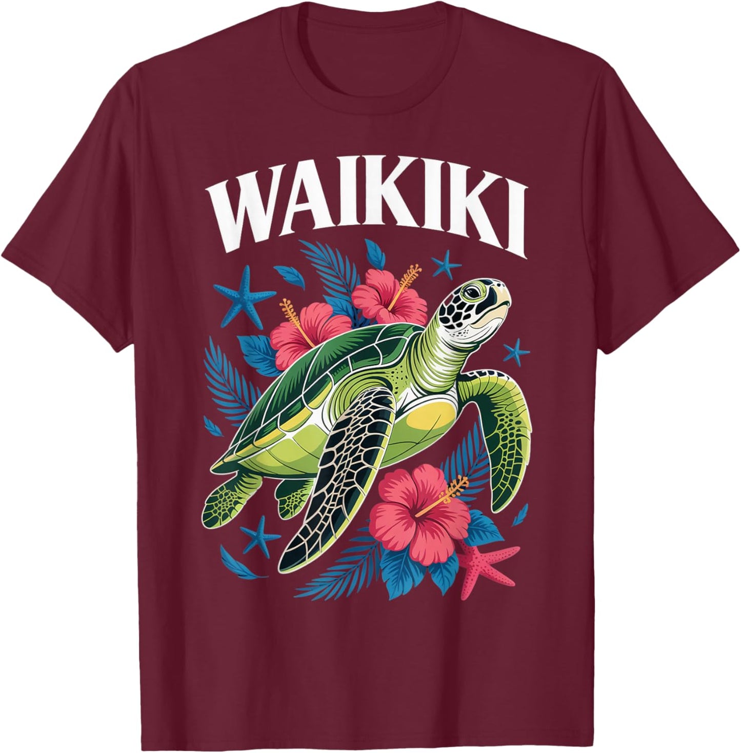 Tropical Waikiki Honolulu Hawaii Island Turtle Waikiki T-Shirt - T-Shirt | Maroon