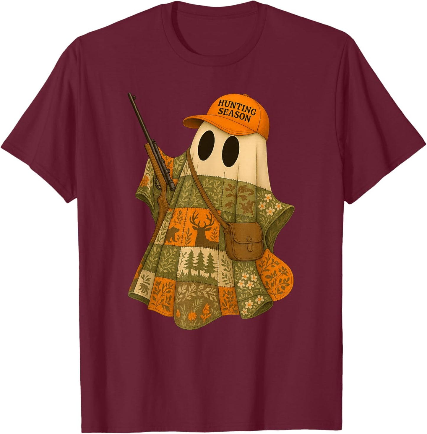 Hunting Season Camo Hunting Ghost Patchwork T-Shirt - T-Shirt | Maroon