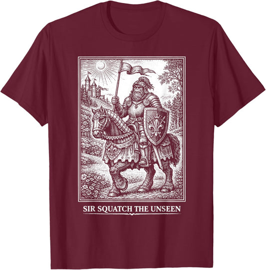 Funny Medieval Bigfoot Sasquatch Knight Fantasy Folklore T-Shirt - T-Shirt | Maroon