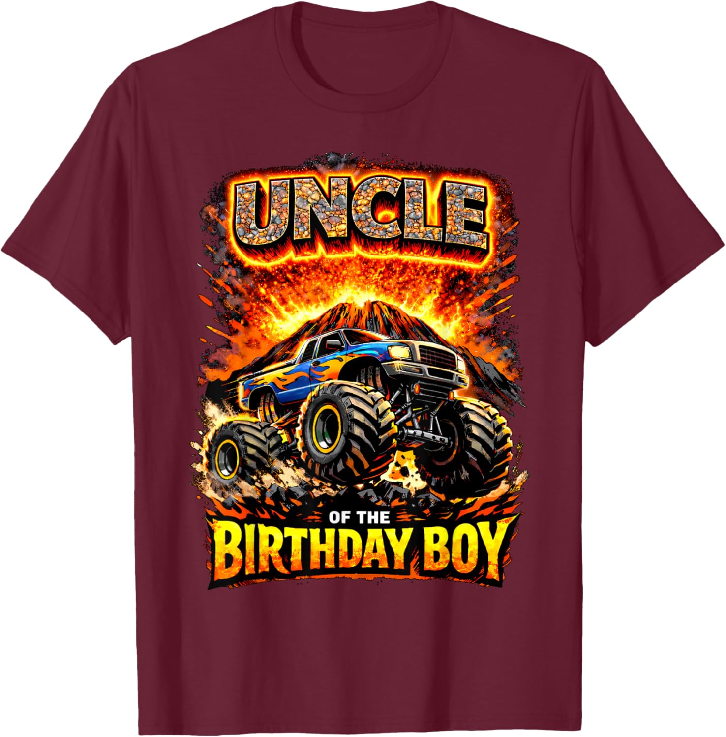 Uncle of The Birthday Boy Monster Truck Birthday Party T-Shirt - T-Shirt | Maroon