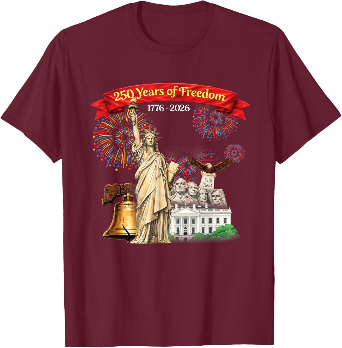 1776-2026 250th Semiquincentennial America Flag Patriotic T-Shirt - T-Shirt | Maroon