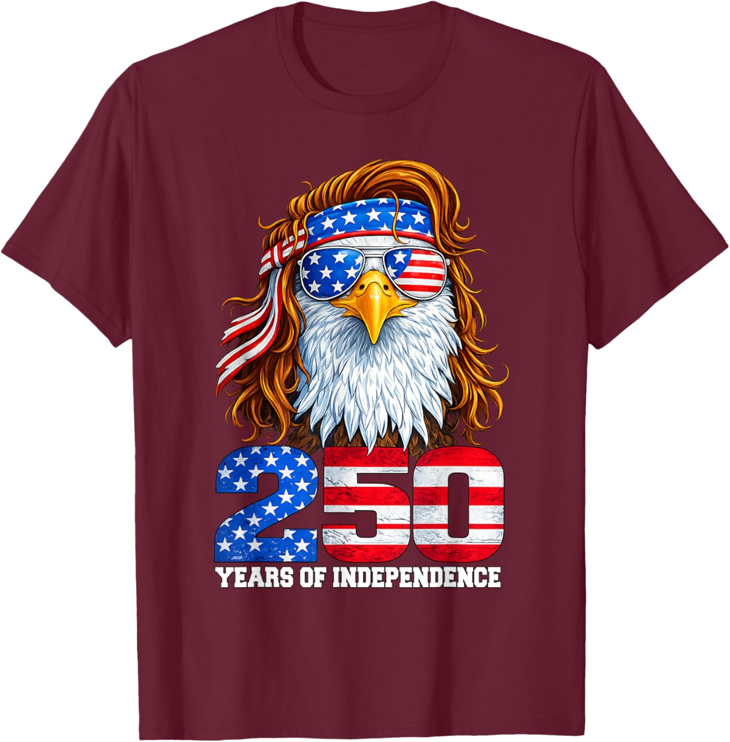 4th July American Flag Eagle Vintage 250 Years 1776 2026 T-Shirt - T-Shirt | Maroon