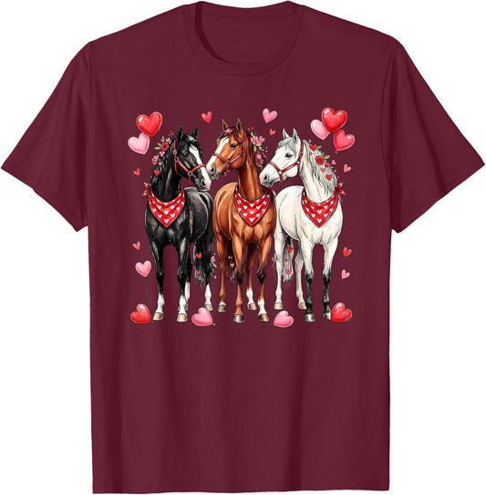 Cute Horse Valentine Love Heart Horse Lover Equestrian T-Shirt - T-Shirt | Maroon