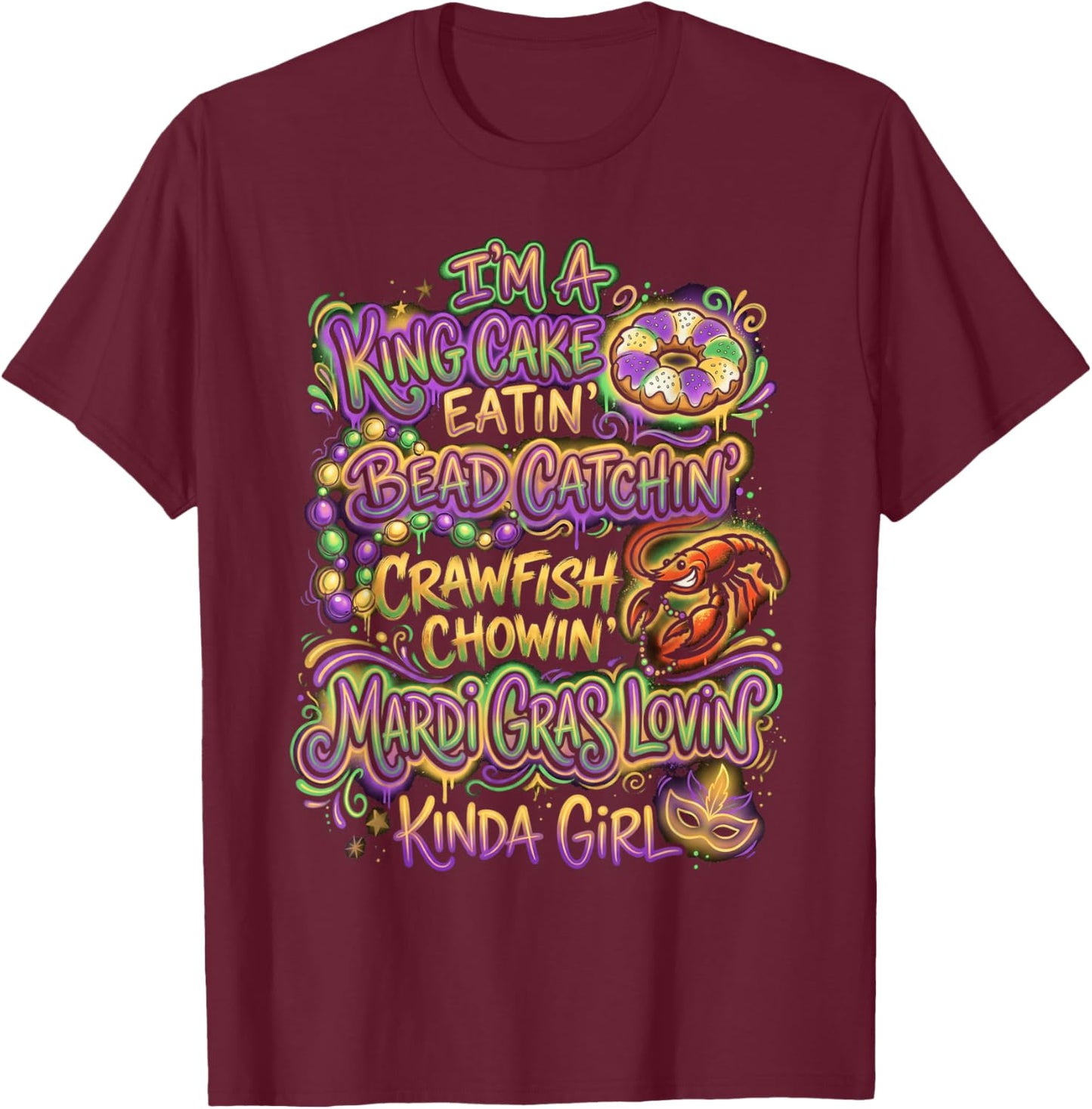 Beads Crawfish Parade Carnival T-Shirt - T-Shirt | Maroon